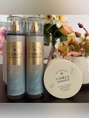 🆕🍨 BATH & BODY WORKS “VANILLA ROMANCE” 3-PIECE BODY CARE SET. NEW FULL SIZE.